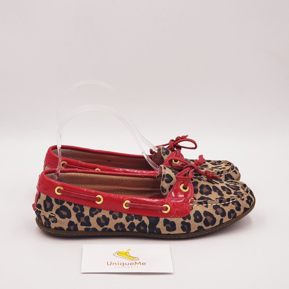 Sperry Leopard Print Red Flats A864 - image 1